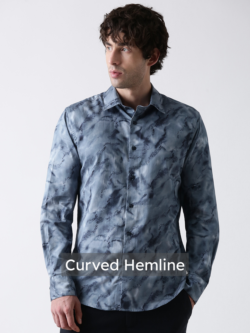 Regular Fit Blue Solid Satin Shirt