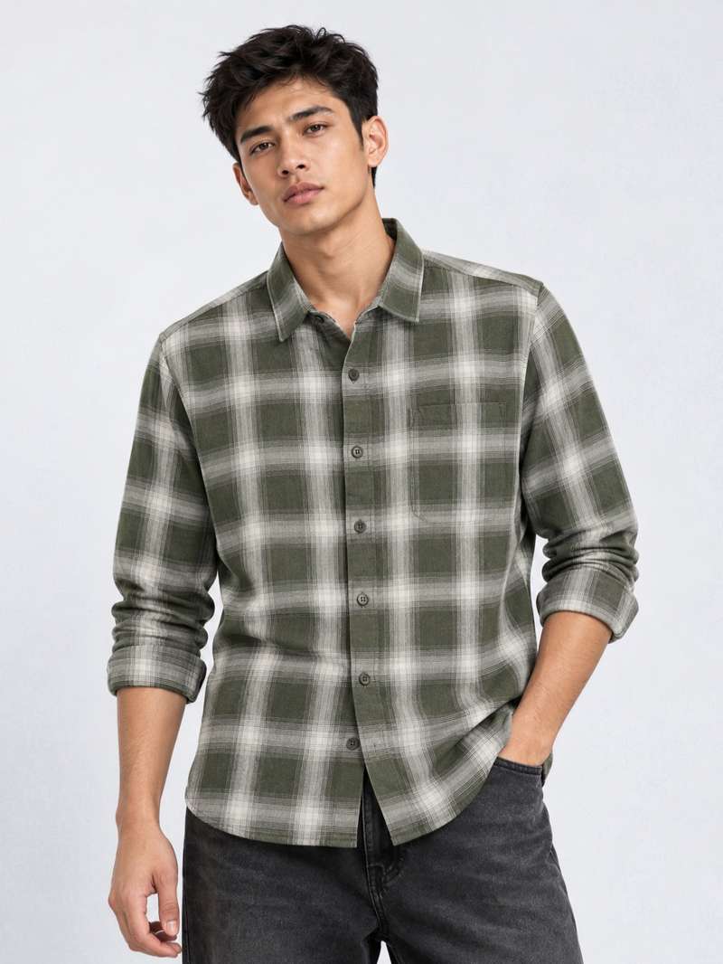 Olive Plaid Casual Shirt