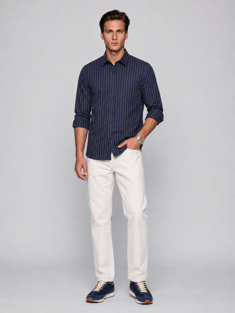 Oxford Navy Grey Striped Shirt