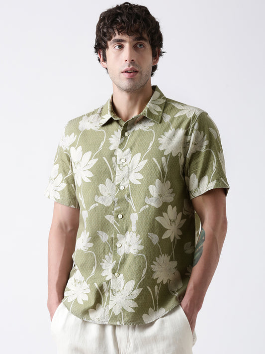Regular Fit Floral Motif Print Shirt