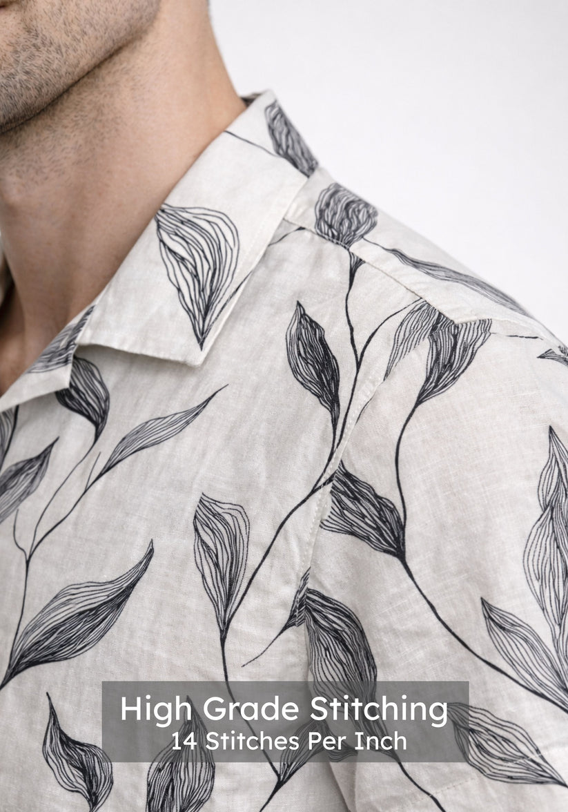 Linen Rich Ivory Print Shirt