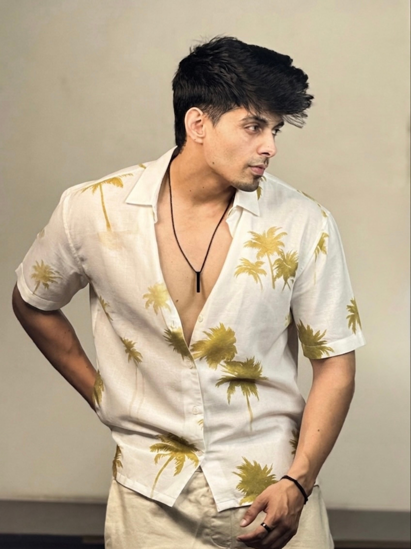 Crinkled Palm Print Shirt.
