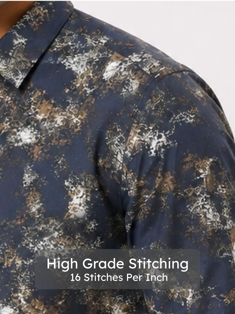 Abstract Blue Metallic Print Shirt