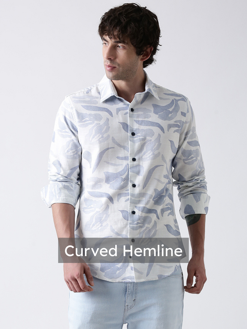 Regular Fit Blue Wave Print Shirt