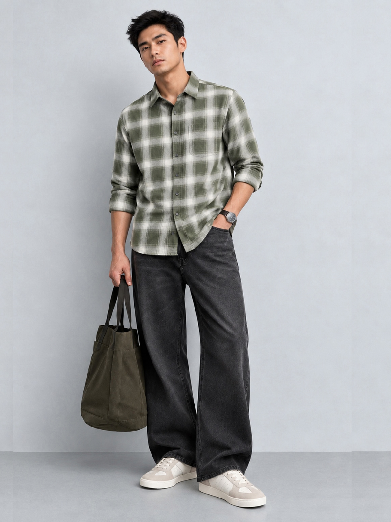 Olive Plaid Casual Shirt