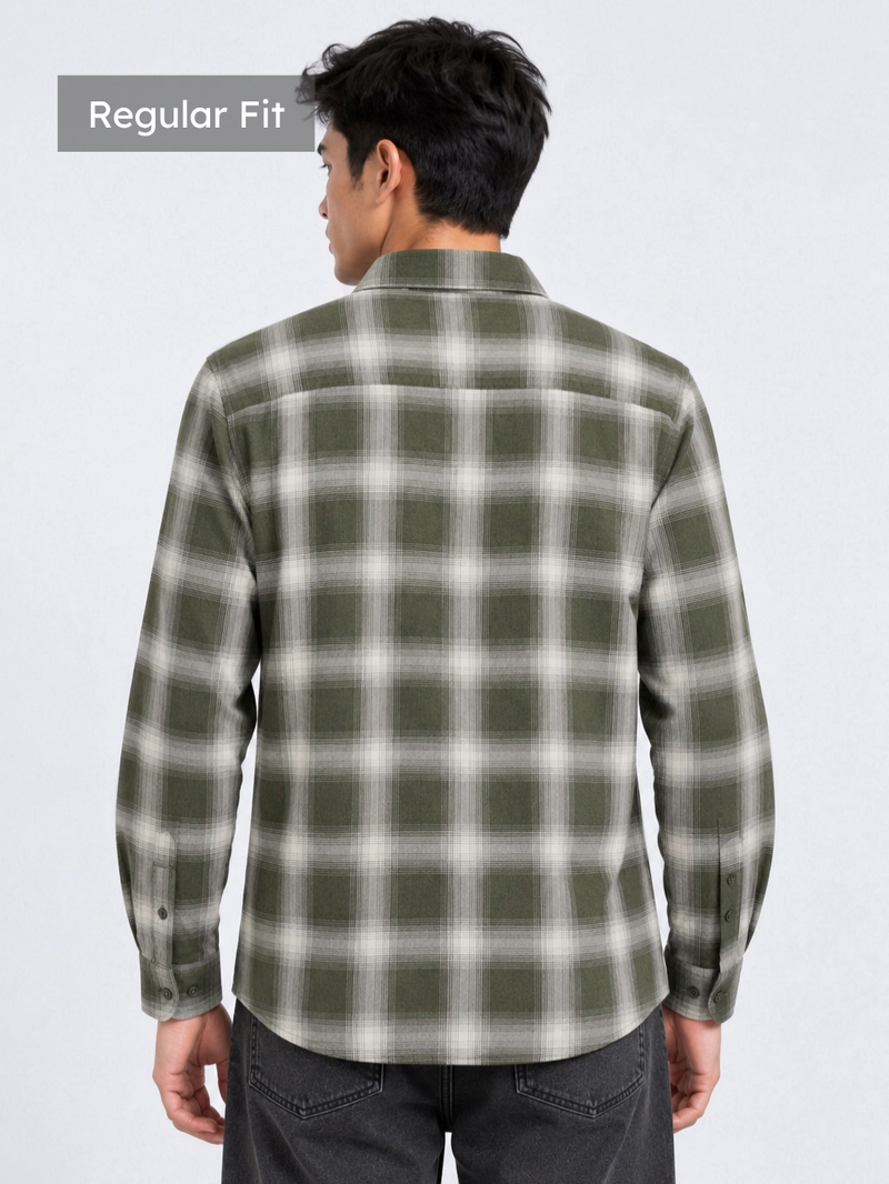 Olive Plaid Casual Shirt