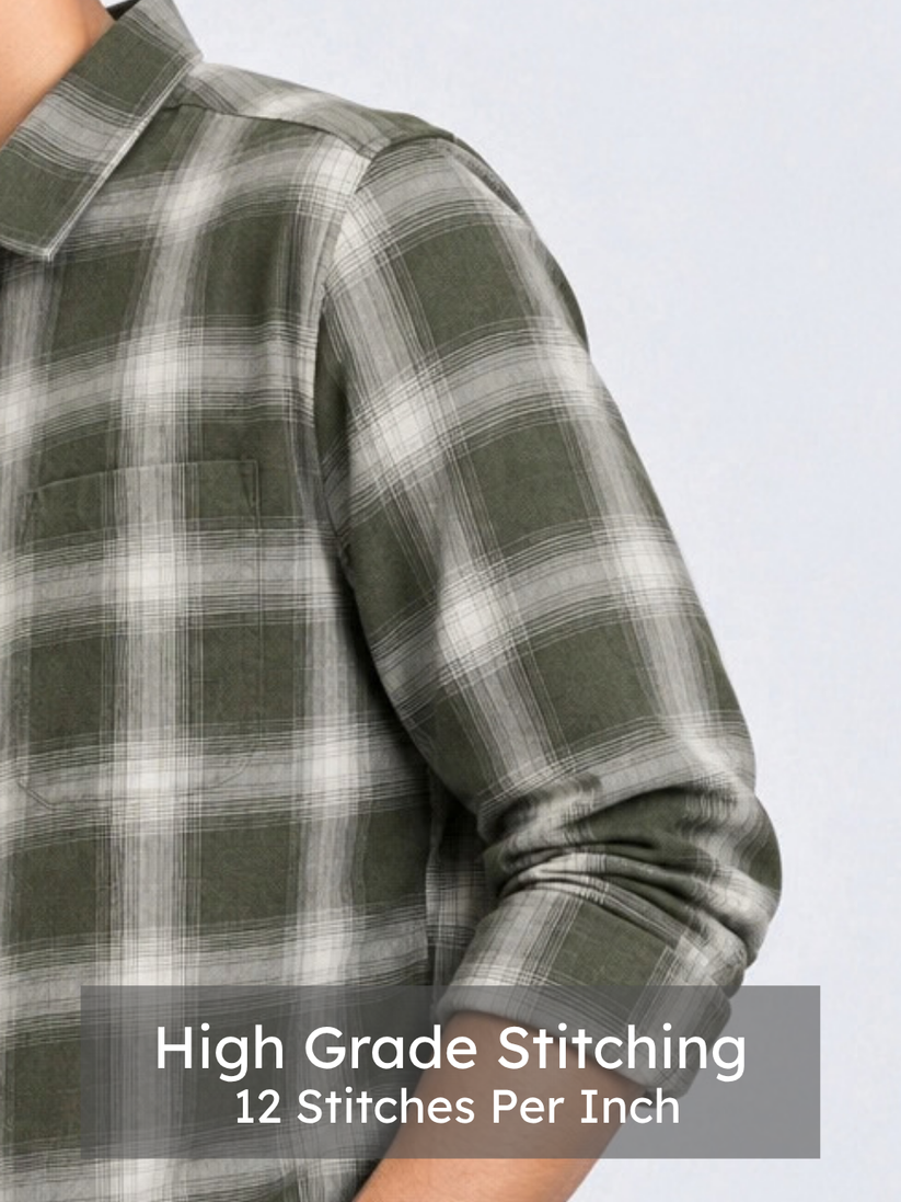 Olive Plaid Casual Shirt
