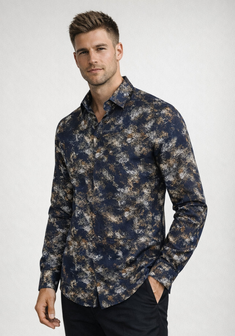 Regular Fit Abstract Metallic Print Shirt