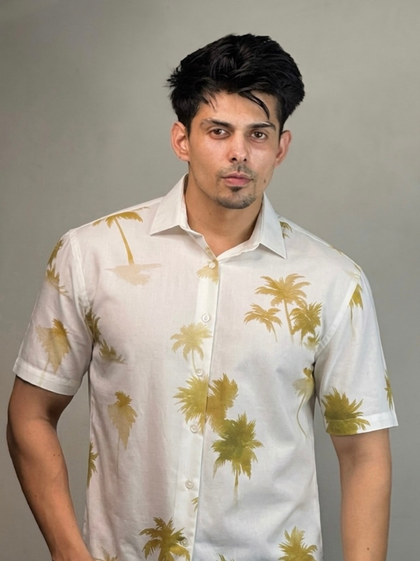 Crinkled Palm Print Shirt.
