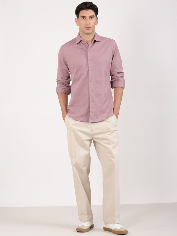 Slim Fit Textured Mauve Knit Shirt