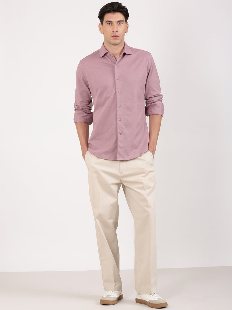 Slim Fit Textured Mauve Knit Shirt