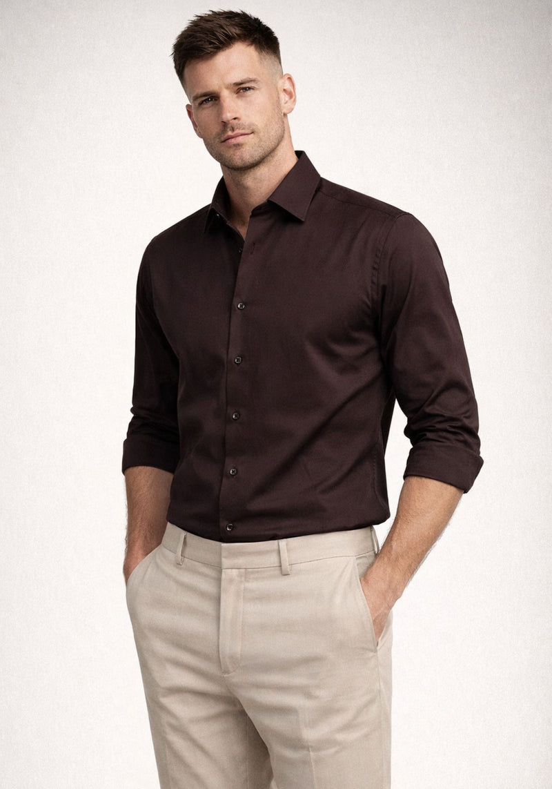 Brown Satin Stretch Shirt