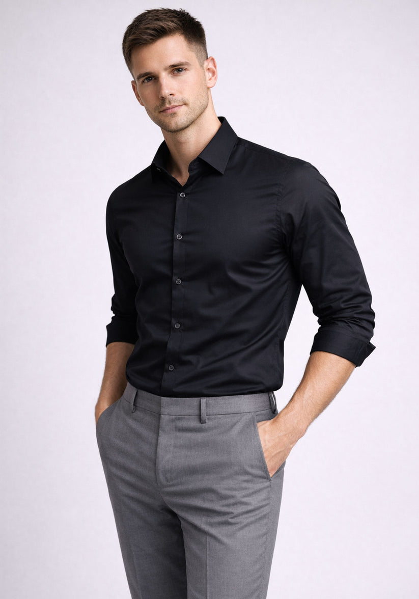 Regular Fit Luxe Shine Black Shirt