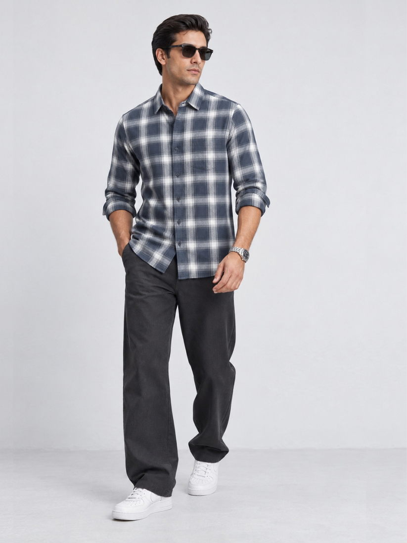 Blue Plaid Casual Shirt