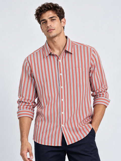 Rust Red Vertical Stripe Shirt