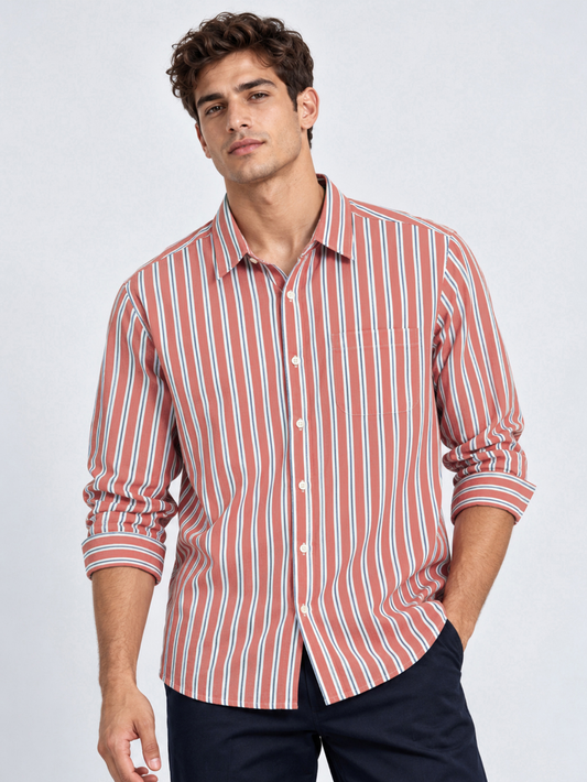 Rust Red Vertical Stripe Shirt