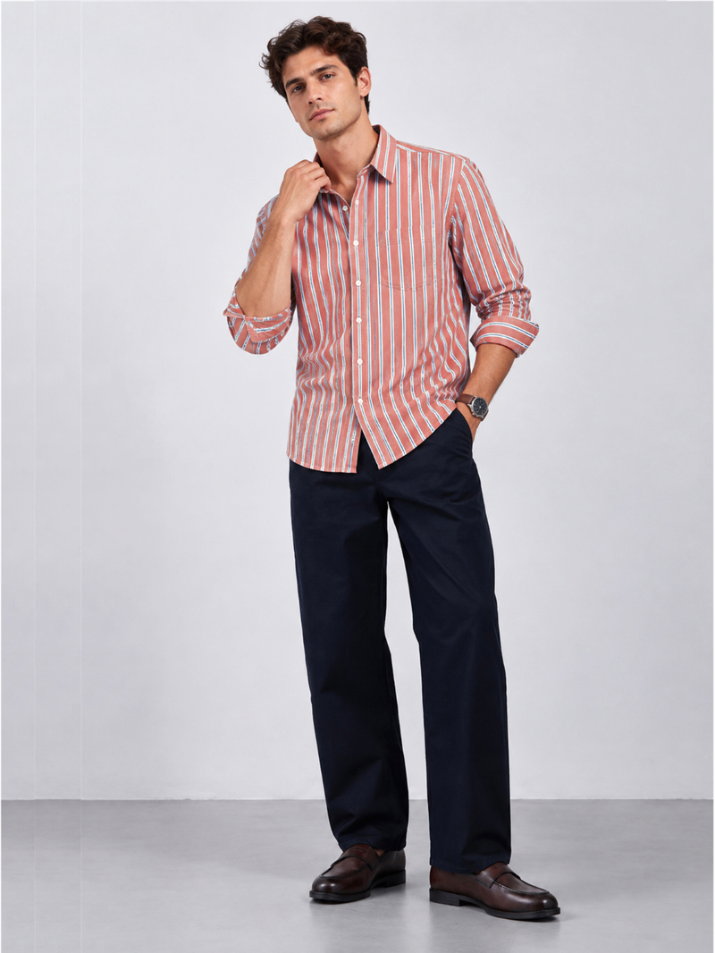 Rust Red Vertical Stripe Shirt