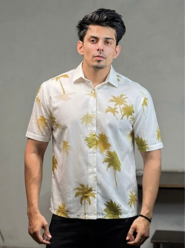 Crinkled Palm Print Shirt.