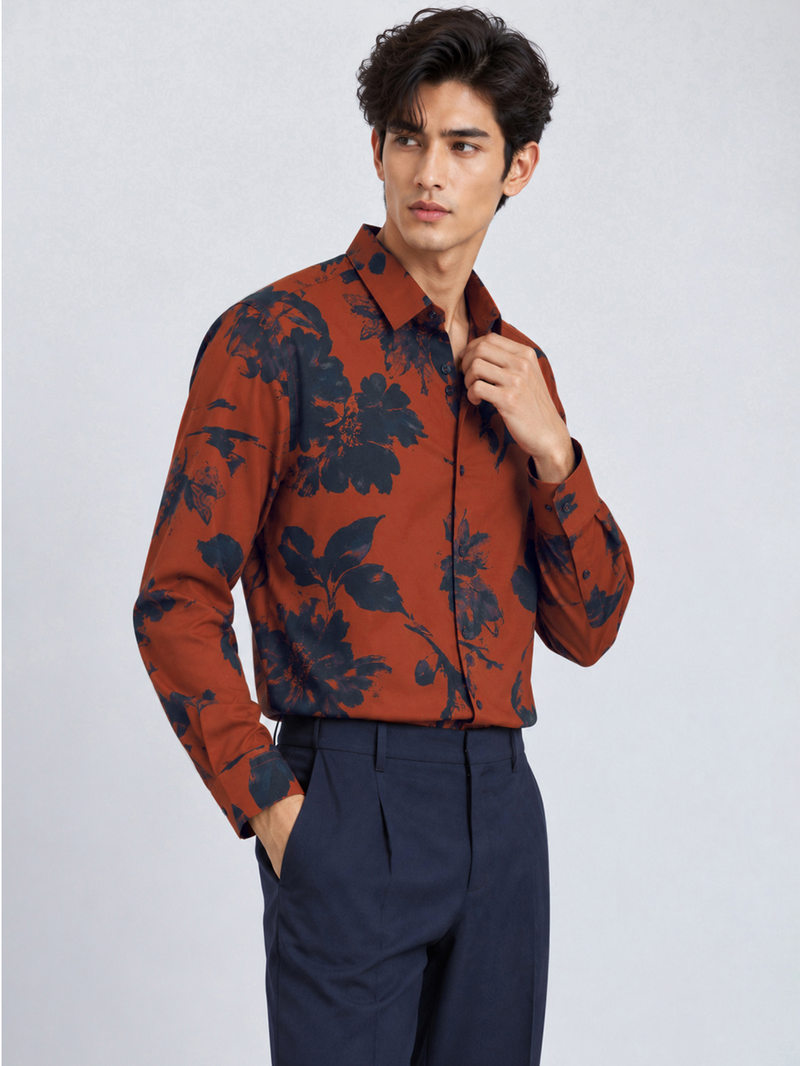 Slim Fit Autumn Noir Floral Shirt