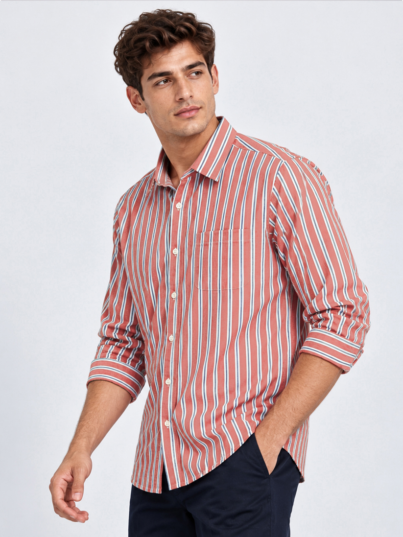 Rust Red Vertical Stripe Shirt