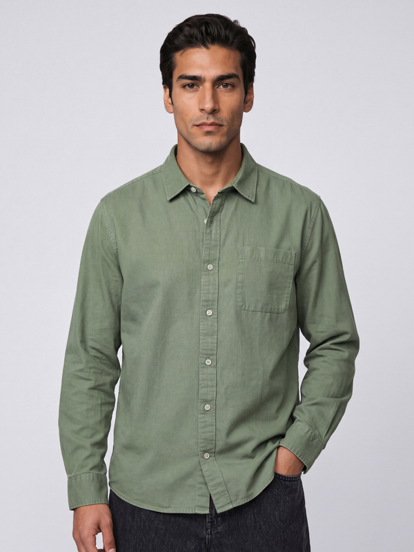 Olive Washed Cotton Casual Shirt