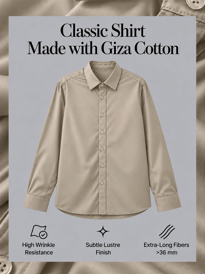 Slim Fit Beige Giza Cotton Classic Shirt