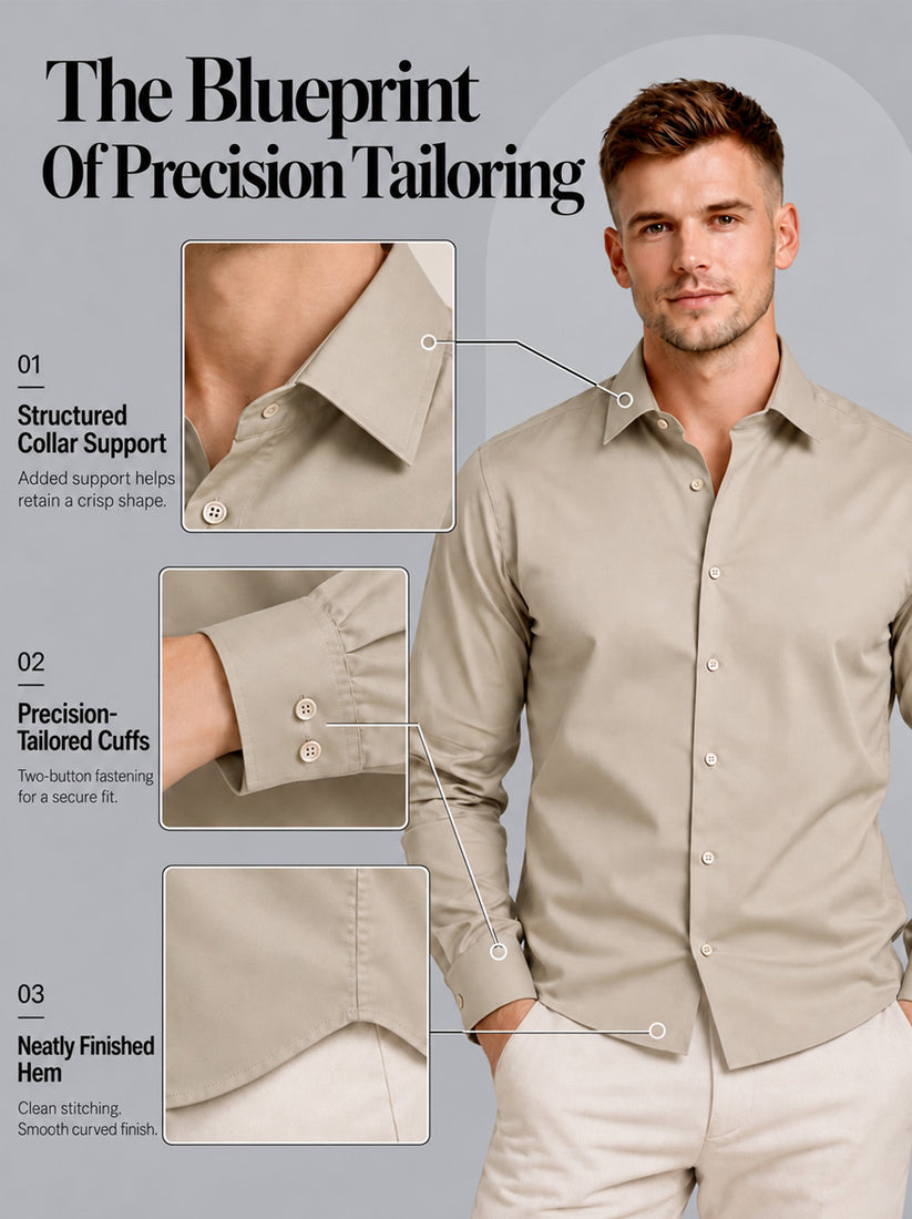Slim Fit Beige Giza Cotton Classic Shirt