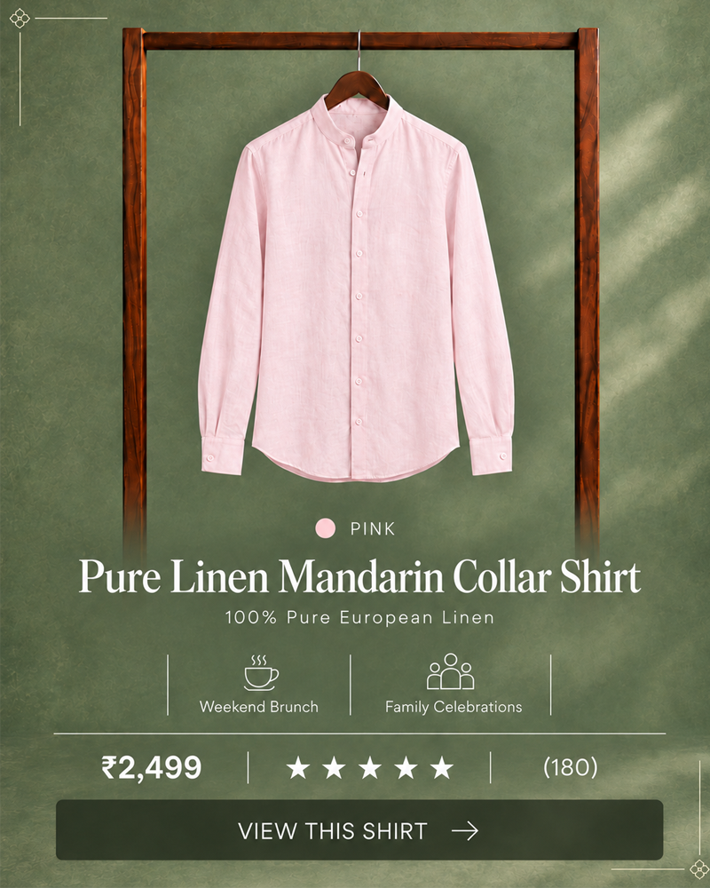Linen Rich Mandarin Collar Shirt - White