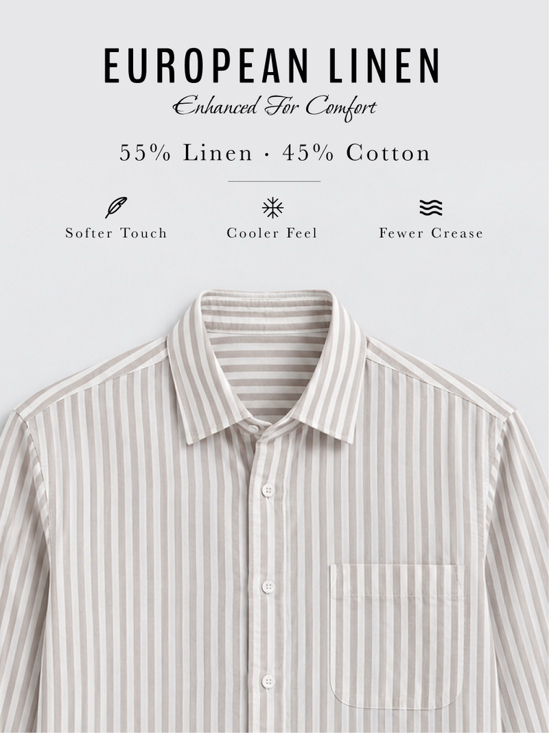 Linen Rich Striped Beige Shirt