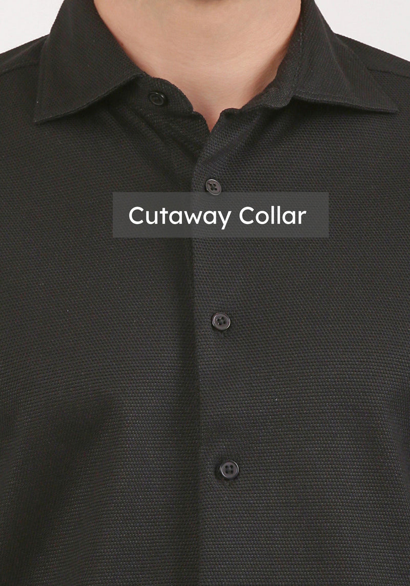 Slim Fit Textured Black Knit Shirt