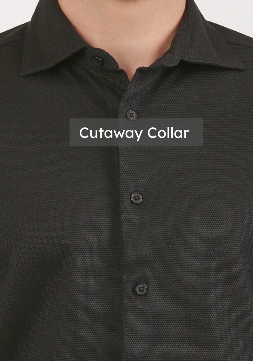 Slim Fit Textured Black Knit Shirt