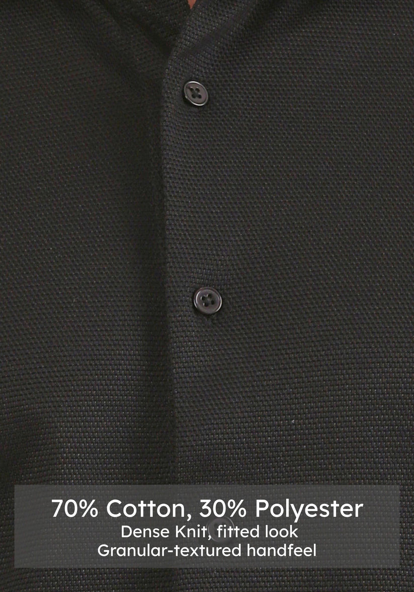 Slim Fit Textured Black Knit Shirt