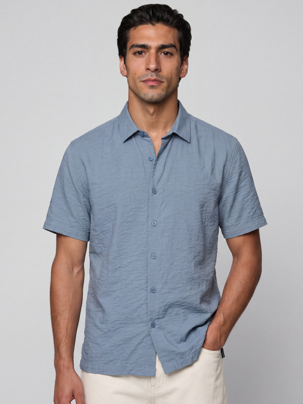 Blue Grey Crinkled Solid Shirt
