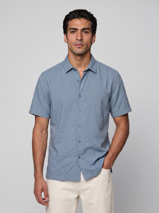 Blue Grey Crinckled Solid Shirt