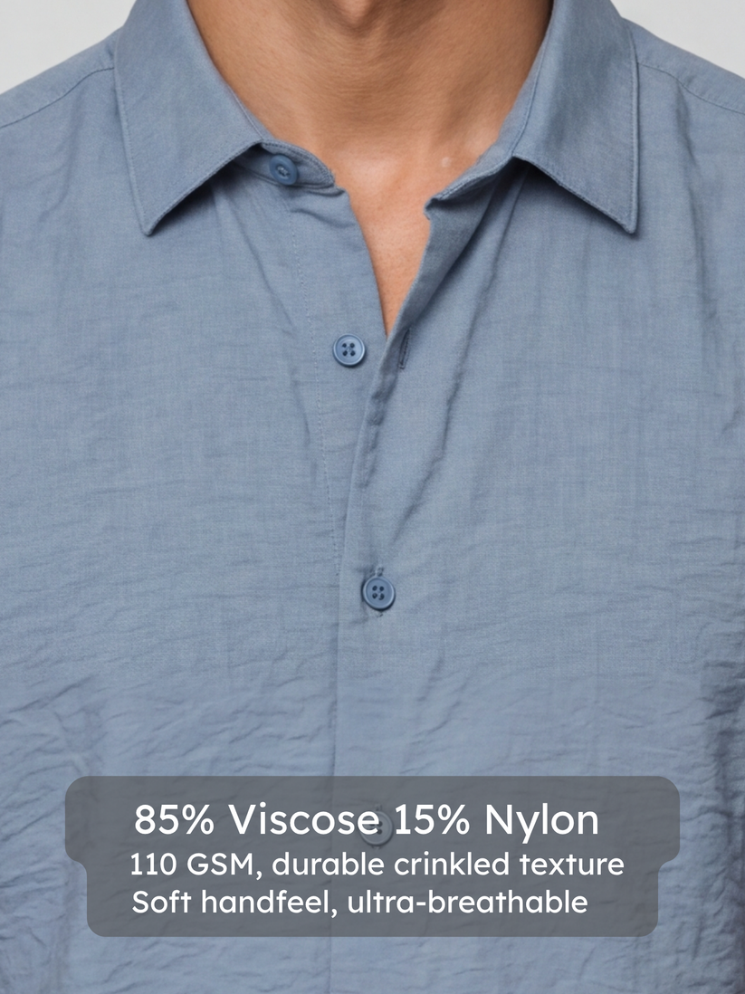 Blue Grey Crinckled Solid Shirt