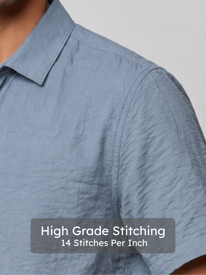 Blue Grey Crinckled Solid Shirt