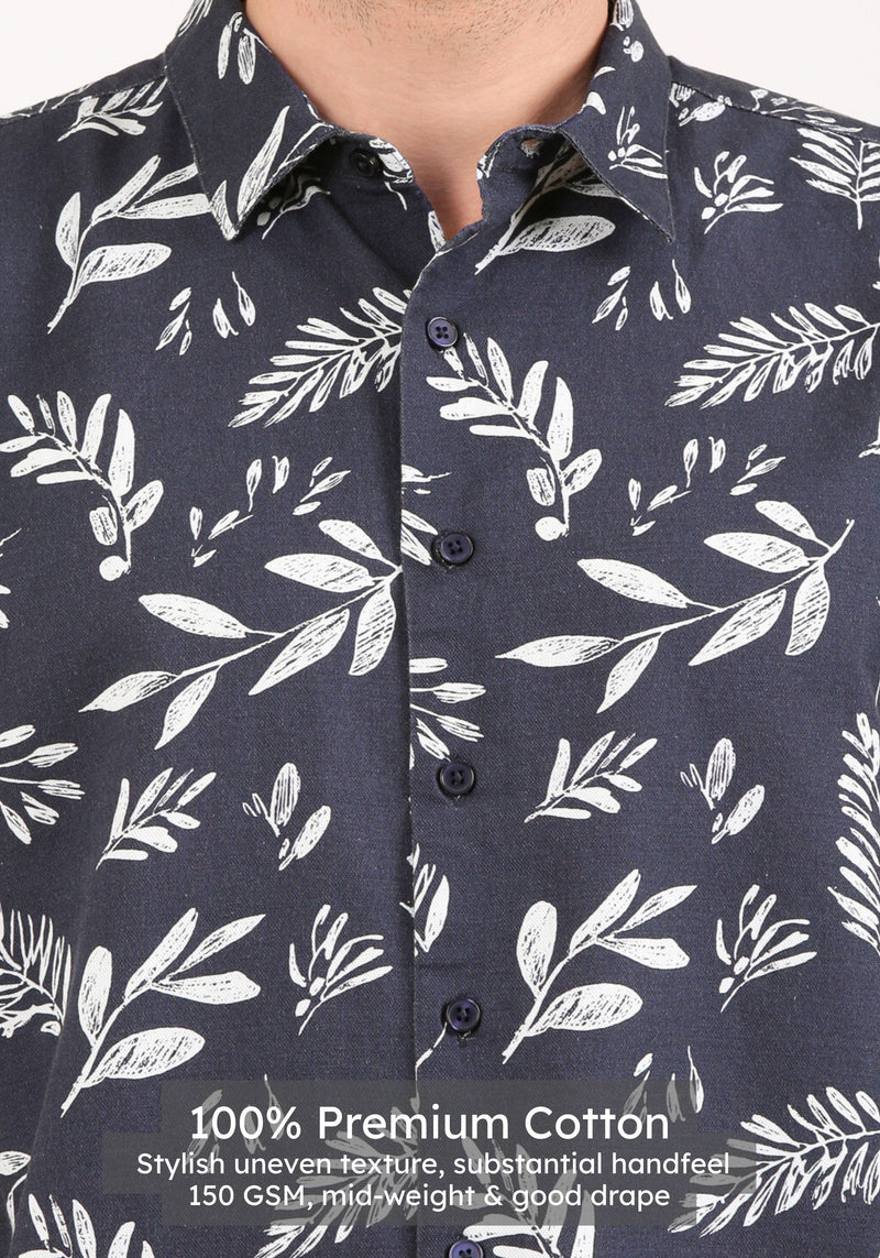 Navy Leaf Print Shirt