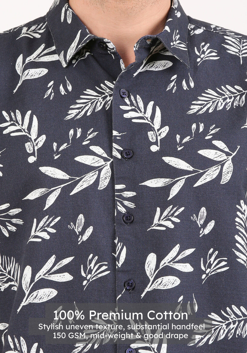 Navy Leaf Print Shirt