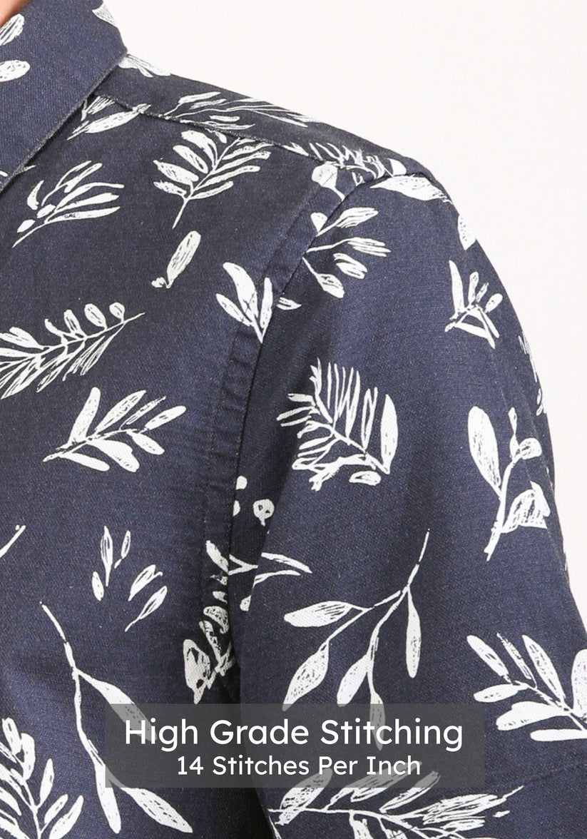 Navy Leaf Print Shirt