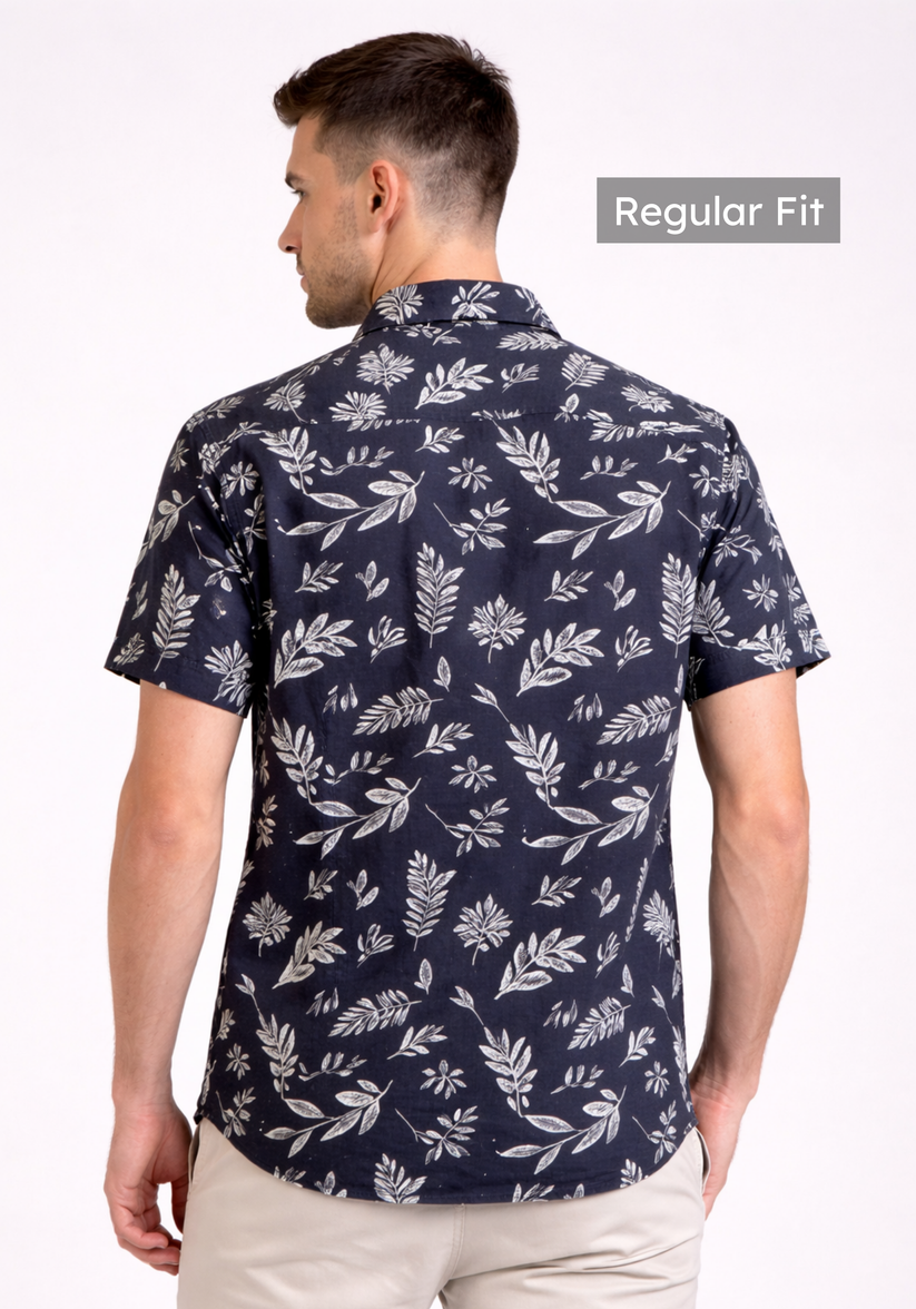 Navy Leaf Print Shirt
