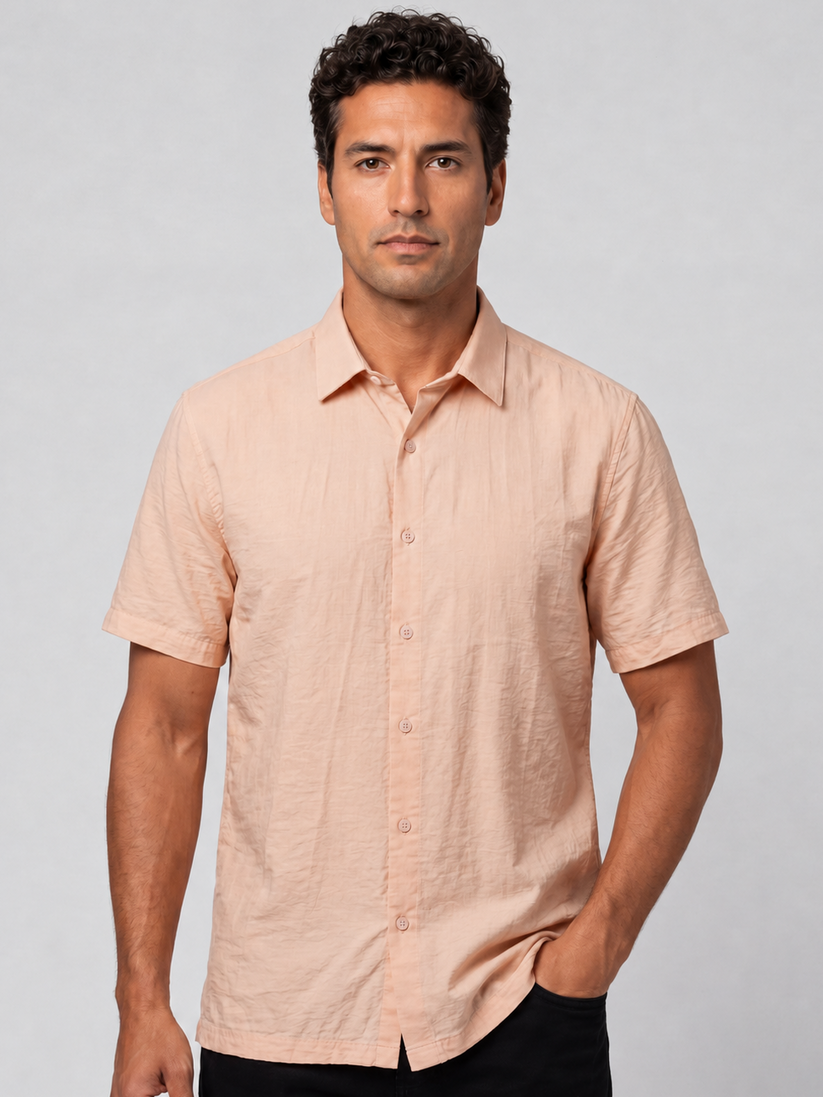 Champagne Pink Crinkled Solid Shirt –