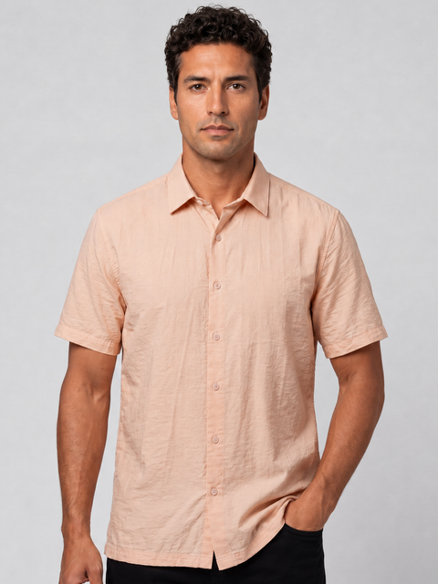 Champagne Pink Crinkled Solid Shirt
