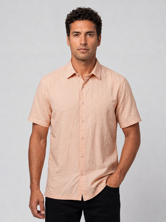 Champagne Pink Crinckled Solid Shirt