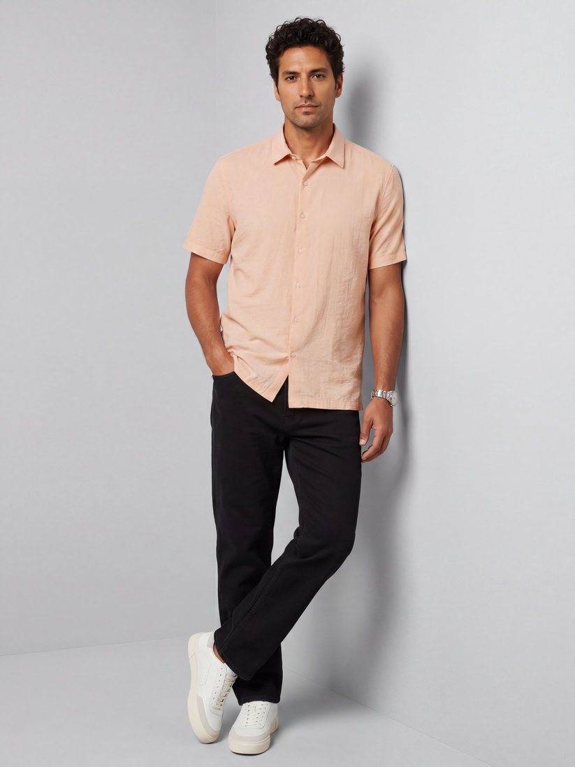 Champagne Pink Crinkled Solid Shirt –