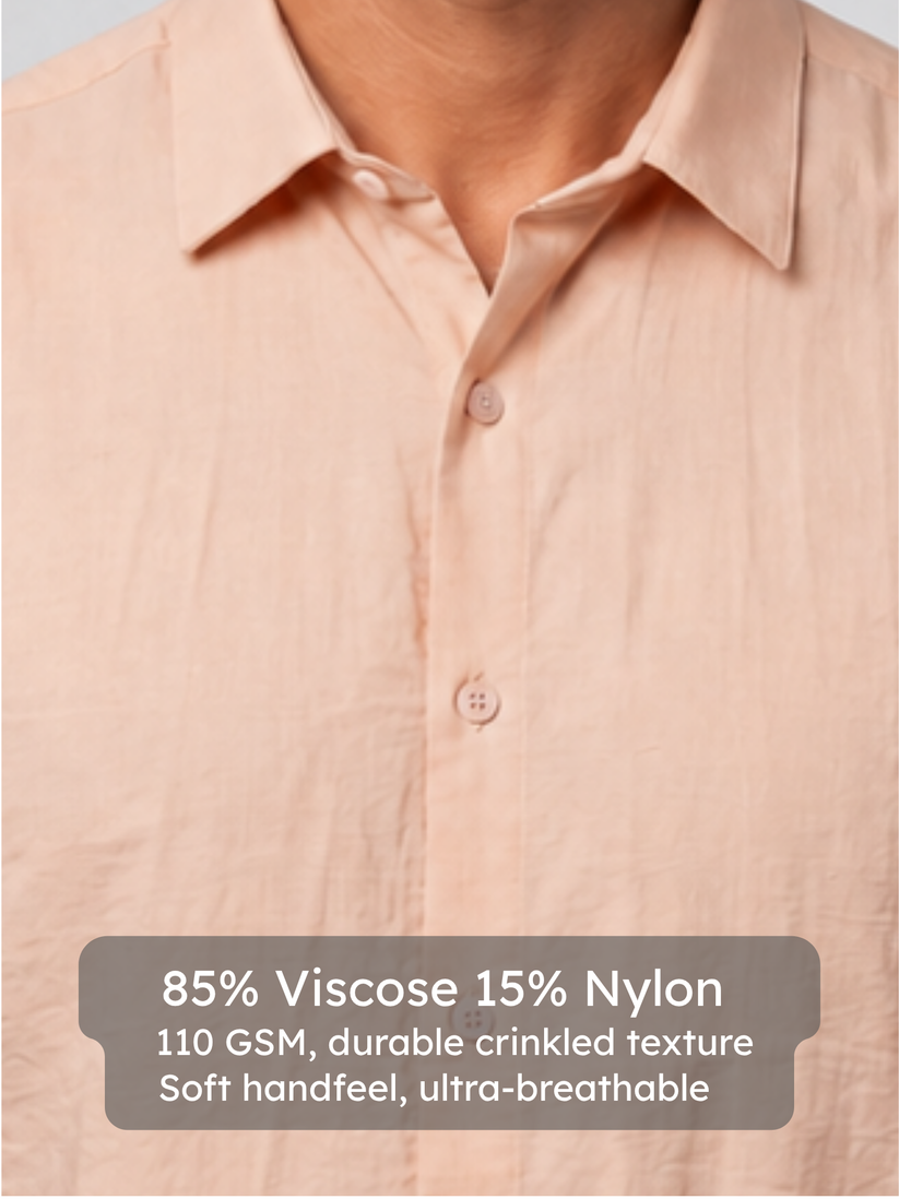 Champagne Pink Crinkled Solid Shirt. –