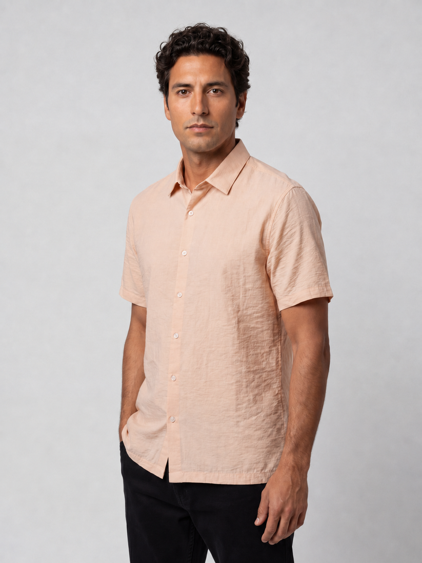Champagne Pink Crinckled Solid Shirt