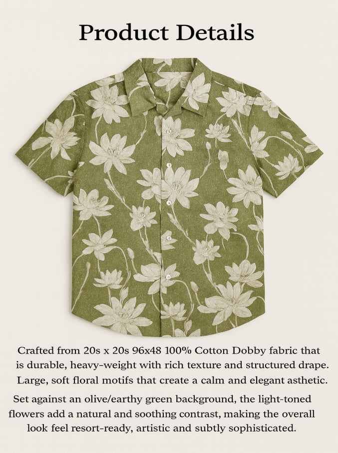 Floral Print Short Sleeve Shirt (Green)