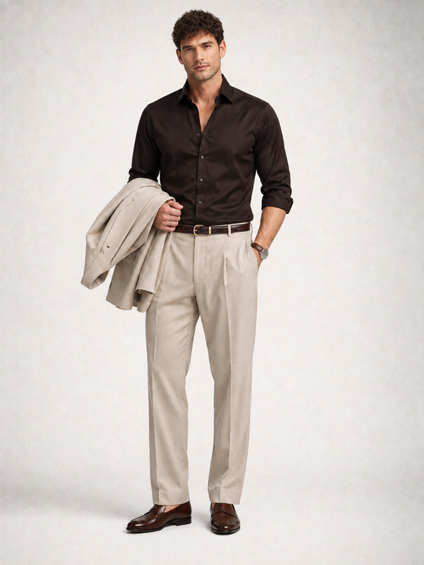 Slim Fit Brown Luxe Stretch Shirt