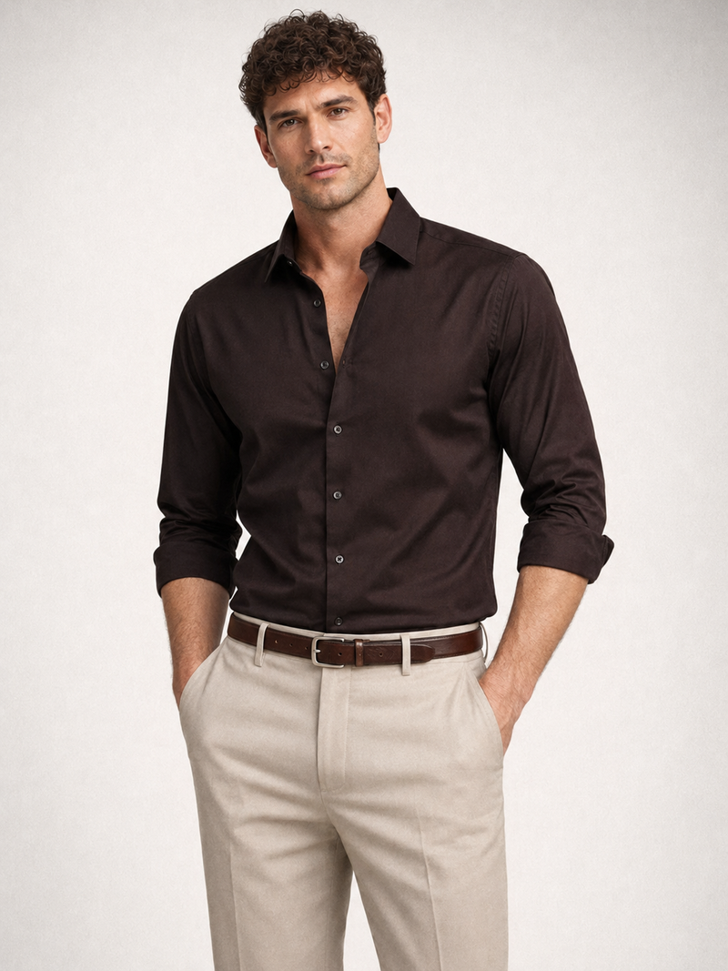 Slim Fit Brown Luxe Stretch Shirt