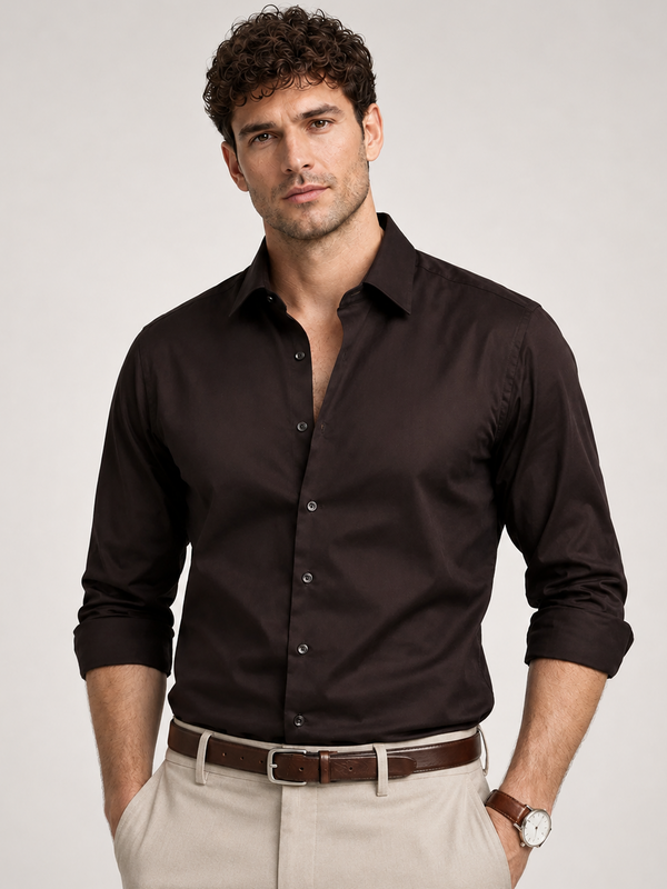Slim Fit Brown Luxe Stretch Shirt